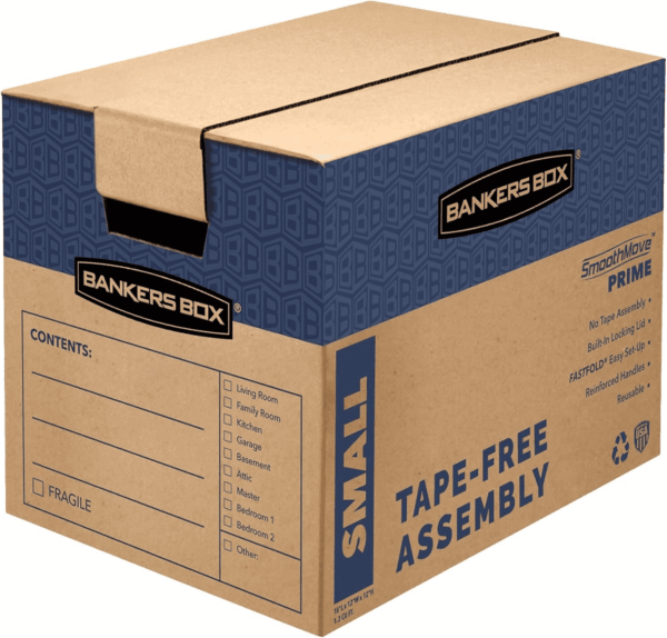 Small Prime Moving Box 10 Pack, Reinforced Handles, Tape-Free Assembly, Attached Lid, 16-In X 12-In X 12-In (0062716)