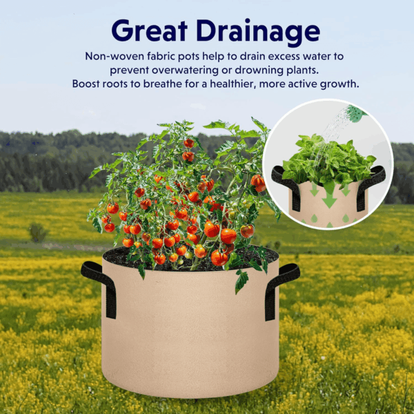 5-Pack 20 Gallon Plant Grow Bags Thickened Nonwoven Aeration Fabric Pots Heavy Duty Durable Container, Strap Handles for Garden, Tan New - Image 7