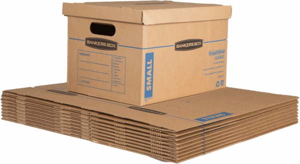 Small Classic Moving Box 10 Pack, Reinforced Handles, Tape-Free Assembly, Box with Lid, 15-In X 12-In X 10-In (7714901)