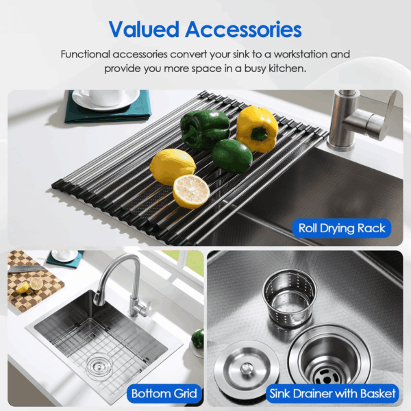 22 X 18 Inch Drop in Kitchen Sink, 9" Deep Single Bowl Kitchen Sinks, T-304 Stainless Steel Topmount Sink with 304 Bottom Grid - Image 8
