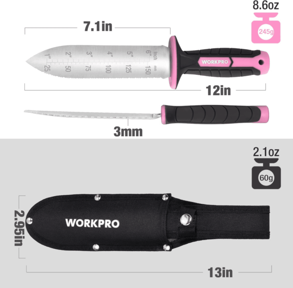 Hori Hori Garden Knife, 7" Stainless Steel Blade with Cutting Edge, Garden Tools with Oxford Sheath, Ergonomic TRP Handle with Hanging Hole for Weeding, Planting, Digging, Pink - Image 3
