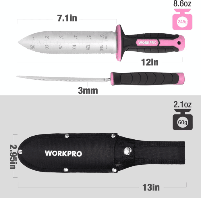 Hori Hori Garden Knife, 7" Stainless Steel Blade with Cutting Edge, Garden Tools with Oxford Sheath, Ergonomic TRP Handle with Hanging Hole for Weeding, Planting, Digging, Pink - Image 3