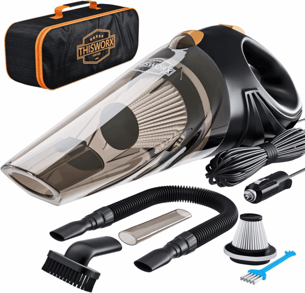 Thisworx Car Vacuum Cleaner - Portable Handheld Mini Vacuum Cleaner W/ 16Ft Cord, Bag, & Attachments - Small Vacuum for Car, RV, Boats, Travel - Car Accessories
