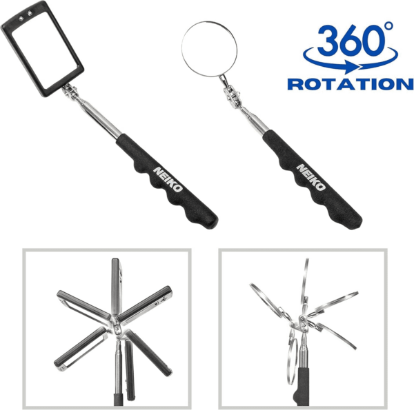 20736A (6) Piece Set, Magnetic Tool & Telescoping Mirror Set, Adjustable Telescoping Magnetic Pickup Tool, Flashlight 15Lb Retriever Tool, 360 Swivel, Magnet Mirror, Magnetic Tools for Mechanic - Image 4