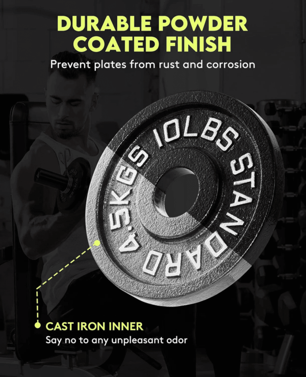 Cast Iron 2-Inch Olympic Weight Plates Set for Strength Training, Barbell Free Weight Plate Set for Weightlifting in Home Gym, Multiple Sizes from 2.5LB to 40LB - Image 4