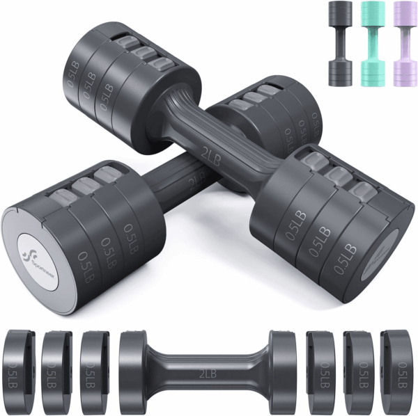 Adjustable Dumbbells Hand Weights Set:  5 Lb Dumbbell Set of 2 Each 2Lb 3Lb 4Lb 5Lb Free Weights Fast Adjust Weight 4 in 1 Weights Dumbbells Set for Women Men Home Gym Exercise Training - Image 10