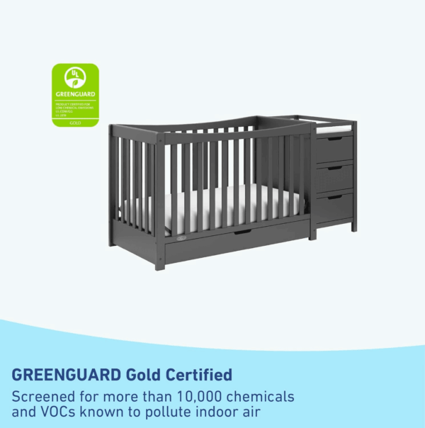 Remi 4-In-1 Convertible Crib & Changer with Drawer (Gray) – GREENGUARD Gold Certified, Crib and Changing -Table Combo, Includes Changing Pad, Converts to Toddler Bed, Daybed and Full-Size Bed - Image 4