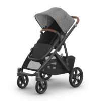 Vista V3 Stroller - Full-Size Single-To-Double Stroller System - Toddler Seat, Bug Shield, Rain Shield, and Storage Bag Included - Greyson (Charcoal Mélange/Carbon Frame/Saddle Leather)