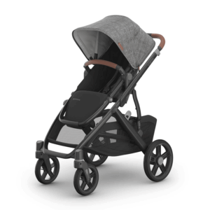Vista V3 Stroller - Full-Size Single-To-Double Stroller System - Toddler Seat, Bug Shield, Rain Shield, and Storage Bag Included - Greyson (Charcoal Mélange/Carbon Frame/Saddle Leather)