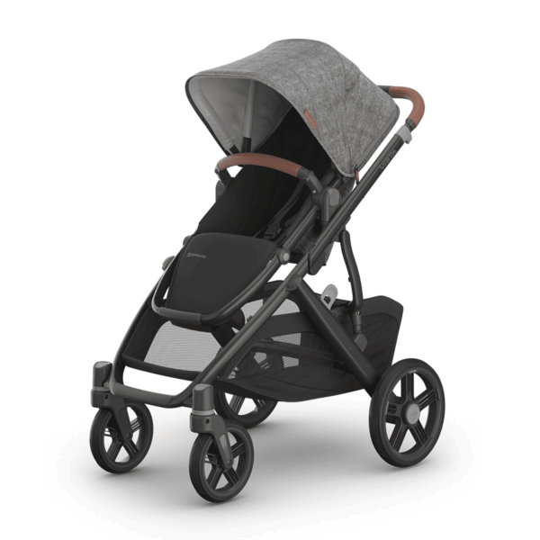 Vista V3 Stroller - Full-Size Single-To-Double Stroller System - Toddler Seat, Bug Shield, Rain Shield, and Storage Bag Included - Greyson (Charcoal Mélange/Carbon Frame/Saddle Leather)