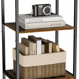 Side Table, Small End Table Record Player Stand with Storage, Vinyl Record Storage Night Stand for Living Room, Bedroom,Office(Patent Pending)(Rustic Brown and Classic Black)