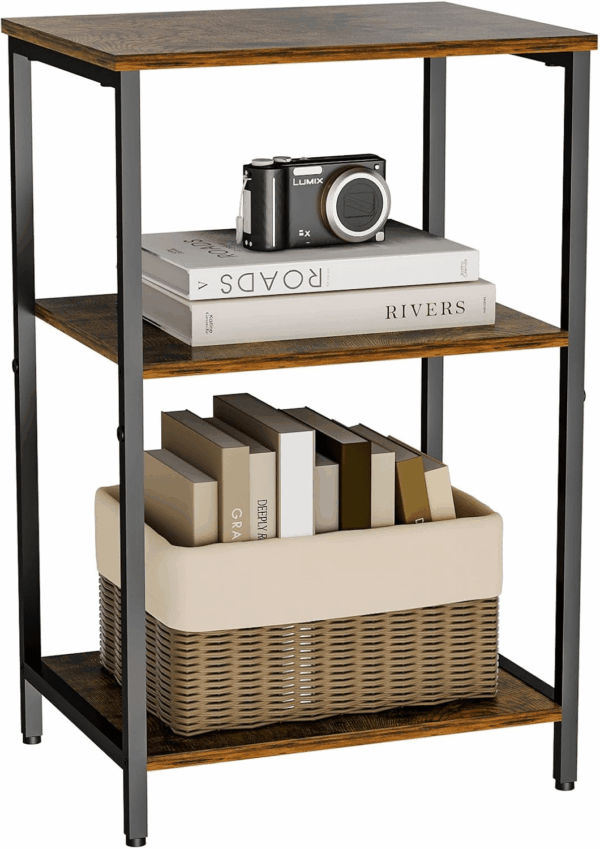 Side Table, Small End Table Record Player Stand with Storage, Vinyl Record Storage Night Stand for Living Room, Bedroom,Office(Patent Pending)(Rustic Brown and Classic Black)