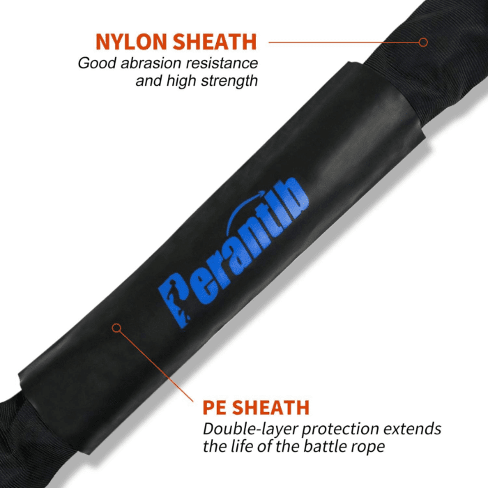 Battle Rope with Wear-Resistant Nylon Protective Sleeve - Heavy Battle Rope for Strength Training, Home Fitness Exercise - Anchor Strap Kit Included - Image 4