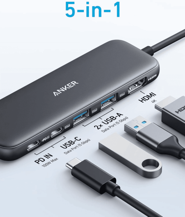 USB C Hub, 5-In-1 USBC to HDMI Splitter with 4K Display, 1 X Powered USB-C 5Gbps & 2×Powered USB-A 3.0 5Gbps Data Ports for Macbook Pro, Macbook Air, Dell and More - Image 2
