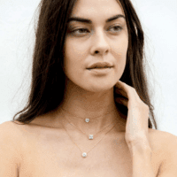 14K Gold Plated Post Faux Diamond round Solitaire Pendant Halo Necklace | Gold Necklace for Women | Slider Adjustable - Image 2