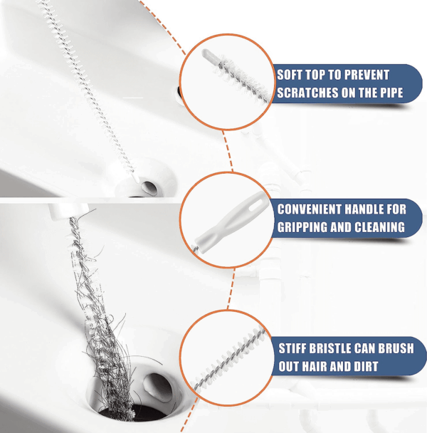 35.5Inch Drain Clog Remover(1Pcs), 25Inch Drain Snake Hair Remover(6Pcs) ＆ Cleaning Brush(2Pcs), Hair Catcher Drain Auger Cleaner Tool Set for Toilet, Kitchen Sink, Bathroom Tub, Sewer, 9 Pack - Image 6