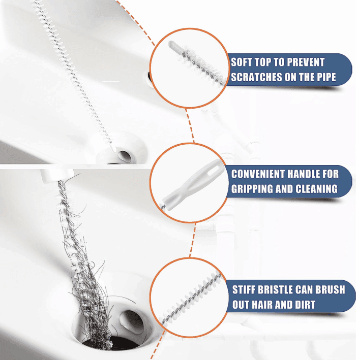 35.5Inch Drain Clog Remover(1Pcs), 25Inch Drain Snake Hair Remover(6Pcs) ＆ Cleaning Brush(2Pcs), Hair Catcher Drain Auger Cleaner Tool Set for Toilet, Kitchen Sink, Bathroom Tub, Sewer, 9 Pack - Image 6