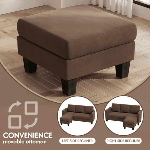 Convertible Sectional Sofa Couch, 3 Seat L-Shaped Sofa with Linen Fabric Ottoman Small Couch for Small Apartments, Living Room and Office (Linen Fabric, Brown) - Image 7