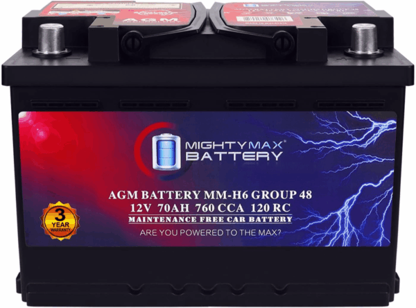MM-H6 Start and Stop Car BCI Group Size 48 12V 70 AH, 120RC, 760 CCA Rechargeable AGM Car Battery
