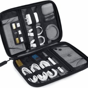 Electronics Travel Organizer Case, Tech Accessories Cord Storage Bag for Phone, Power Bank, SD Card, Cables, Black