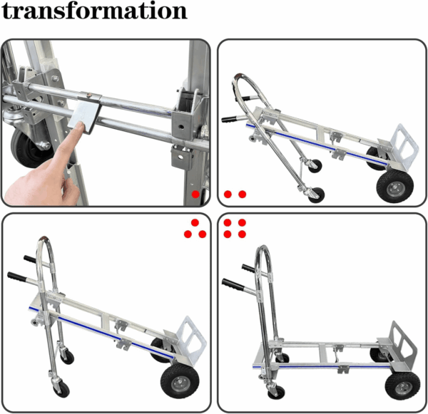 Convertible Dolly Cart with Wheels, 2 in 1 Heavy Duty Aluminum Hand Truck Dolly Foldable,With 2 Large Wheels & Brakes,1000Lbs Load for Furniture, Electrical Appliances & Large Cartons - Image 6