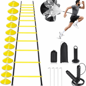 Agility Ladder,Speed Training Equipment Set,20Ft Rungs Speed Ladder,Soccer Cones,Jump Rope, Running Resistance Umbrella,Basketball Equipment Football Fitness Training Equipment for Kids Youth Adults