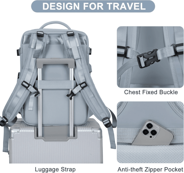 Travel Backpack for Women Men Airline Approved Carry on Backpack Flight Approved Waterproof Sports Luggage Backpack Casual Daypack Small Hiking Backpack Grey Blue - Image 9