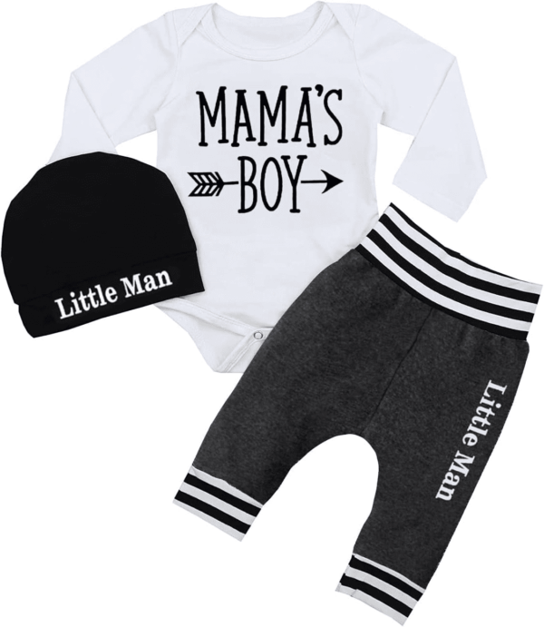 Newborn Baby Boy Clothes New to the Crew Letter Print Romper+ Pants+Hat 3PCS Outfit