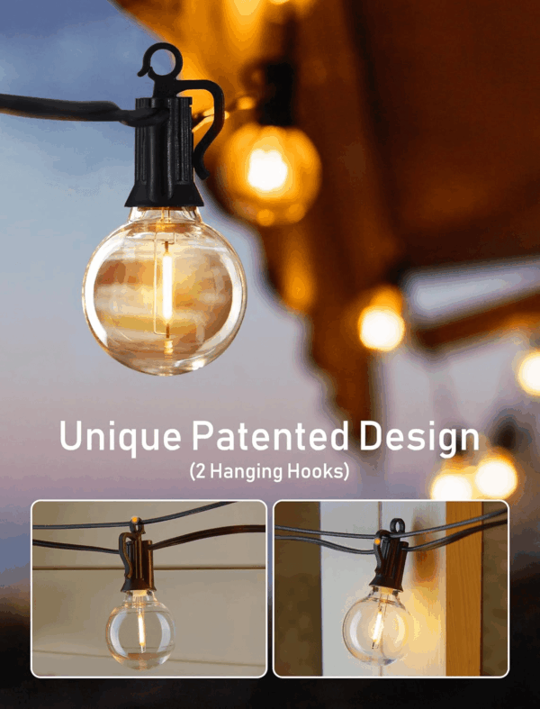 Solar Outdoor Lights - 38 FT Solar String Lights with USB Port and Cable Ties, Commercial Shatterproof G40 LED Bulbs, Waterproof Hanging Patio Light for Backyard Porch Bistro Decor - Image 6