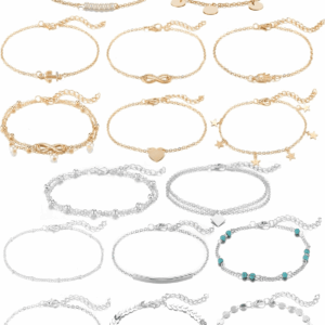 16Pcs Ankle Bracelets for Women Gold Silver Two Style Chain Beach Anklet Bracelet Jewelry Anklet Set,Adjustable Size