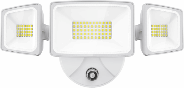 60W LED Dusk to Dawn Outdoor Lighting, 6000LM Exterior Flood Lights, IP65 Waterproof Outdoor 3 Adjustable Heads Photocell Lights Fixture, 6500K Daylight Floodlights for Garage, Patio, Yard