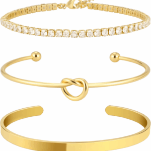 Gold Bangle Cuff Knot Bracelet for Women Stack Non Tarnish 14K Gold Plated Dainty Cubic Zirconia Tennis Bracelets Jewelry Set for Women Trendy