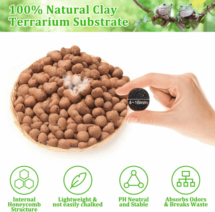 10LBS Expanded Clay Balls Terrarium Substrate for Reptiles - 100% Organic Lightweight Clay Pebbles Substrate Frogs False Bottom Substrate, Bioactive Terrarium Substrate for Drainage and Moisture - Image 2
