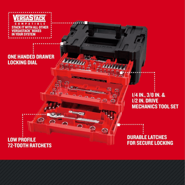 VERSASTACK Mechanics Tool Set, 1/4 In, 3/8 In, and 1/2 in Drive, 230 Piece (CMMT45306) - Image 3