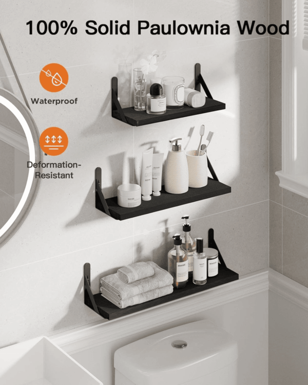 Wall Shelves Set of 6, Wood Floating Shelves for Decor, Rustic Farmhouse for Bedroom, Bathroom Storage, Book Shelves for Living Room, Black - Image 5