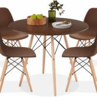 5-Piece Dining Set, Compact Mid-Century Modern Table & Chair Set for Home, Apartment W/ 4 Chairs, Plastic Seats, Wooden Legs, Metal Frame - Brown/Oak