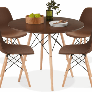 5-Piece Dining Set, Compact Mid-Century Modern Table & Chair Set for Home, Apartment W/ 4 Chairs, Plastic Seats, Wooden Legs, Metal Frame - Brown/Oak