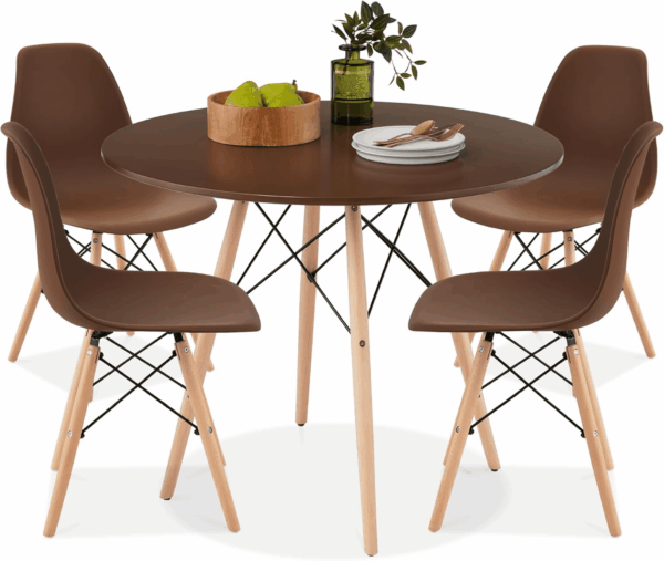 5-Piece Dining Set, Compact Mid-Century Modern Table & Chair Set for Home, Apartment W/ 4 Chairs, Plastic Seats, Wooden Legs, Metal Frame - Brown/Oak