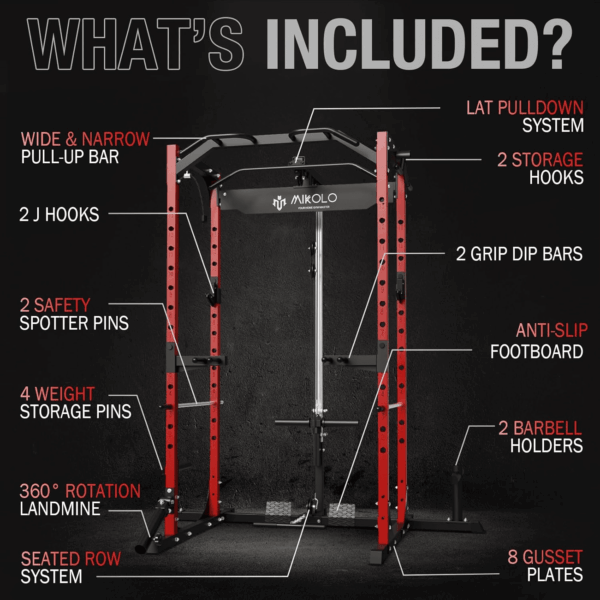 Power Cage,1200Lbs Multi-Function Power Rack with LAT Pulldown, Low Row Pulley System and More Training Attachment, Packages with Weight Bench, Olympic Barbell Weight Set - Image 2