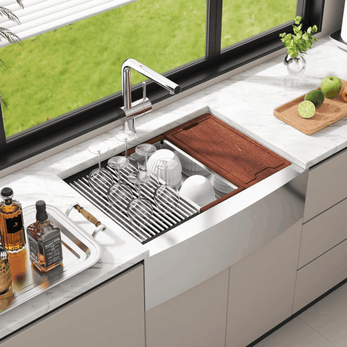 33 Inch Farmhouse Kitchen Sink, 304 Stainless Steel Sink, Top Mount Single Bowl Kitchen Sinks with Ledge & Accessories, Household Dishwasher Sinks for Farm, Prep Kitchen, Garage and Bar Sink - Image 8