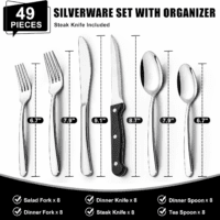 49-Piece Silverware Set with Organizer, Heavy Duty Stainless Steel Flatware for 8, Cutlery Utensil Sets with Steak Knives, Rust-Proof, Mirror Polished, Dishwasher Safe - Image 2