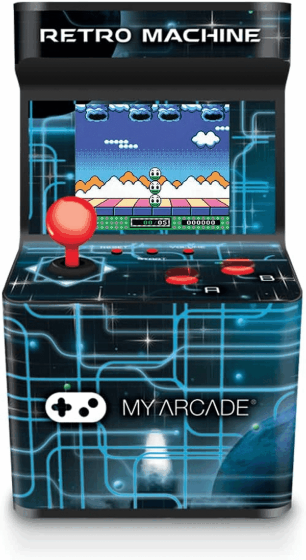 Retro Machine Playable Mini Arcade: 200 Retro Style Games Built In, 5.75 Inch Tall, Powered by AA Batteries, 2.5 Inch Color Display, Speaker, Volume Control