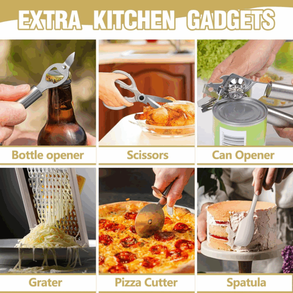 Silicone Kitchen Utensil Set, 34PCS Heat Resistant Kitchen Gadgets and Tools with Grater, Wood Handles for Nonstick Cookware - Image 4