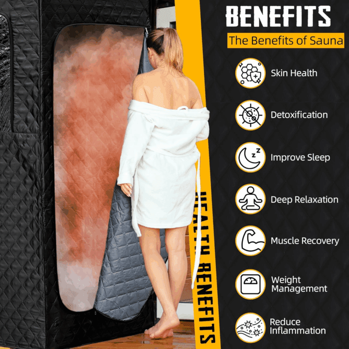 Portable Sauna for Home, Sauna Box with 2.6L Steamer, Personal Sauna with Big Sauna Chair, Remote Control, Oxford Fabric, 2.6’ X 2.6’ X 5.9’, Black, 1000W - Image 2