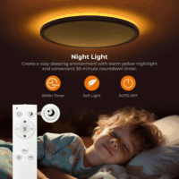 15.4In LED Flush Mount Ceiling Light Fixture with Remote, 2000K Warm Nightlight, Dimmable 3000K-6500K Low Profile Ceiling Lights for Bedroom, Living Room, 3600LM Black - Image 3