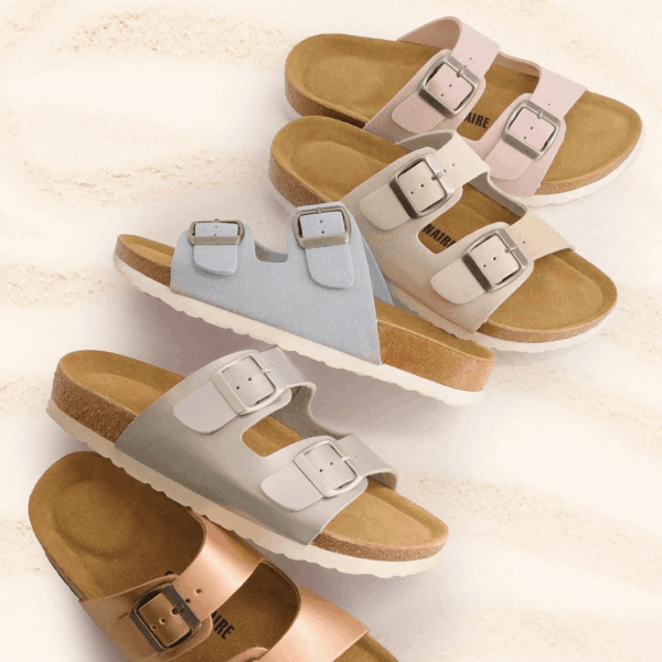 Lane Cork Footbed Sandals for Women – Comfortable Double Buckle Slip-On with Genuine Suede Footbed & Arch Support Slides for Women Footwear - Image 5