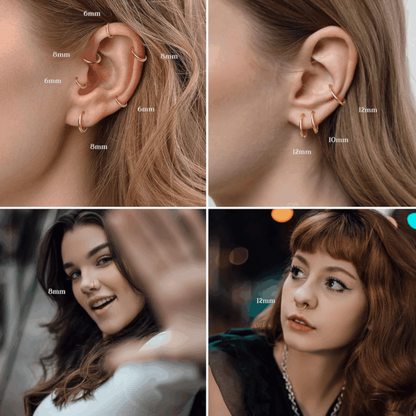 8 Pcs 16G 316L Surgical Steel Nose Rings Hoops Septum Rings Lip Rings Hypoallergenic Nose Clicker Ring Tragus Helix Cartilage Daith Rook Sleeper Earring Body Piercing Jewerly for Women Men - Image 6