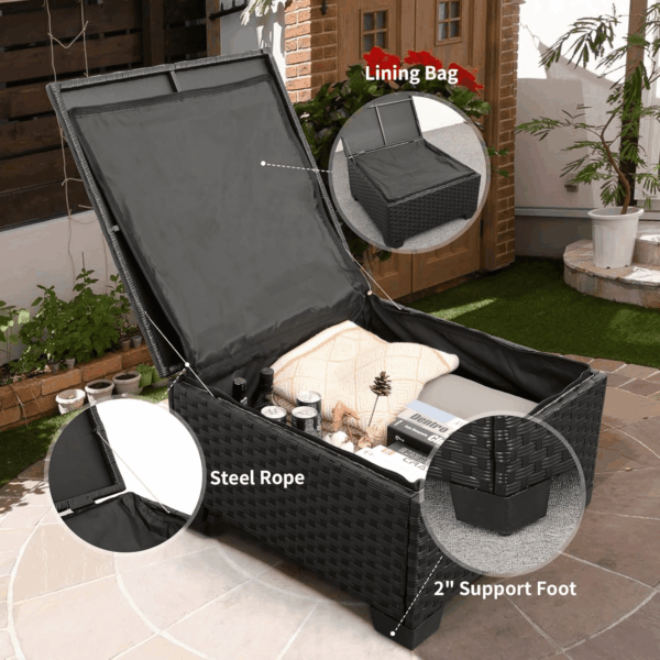 3 Pieces Patio Furniture Set Outdoor Sectional Wicker Patio Furniture Patio Couch with Ottoman and Outdoor Storage Table All-Weather Anti-Slip Cushions Waterproof Covers, Light Grey - Image 5