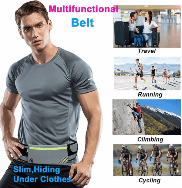 Running Belt Waist Pack Bag Fanny Pack for Phone Men Women,Thin Runners Pouch Belt for Hiking Walking Sports Cycling Traveling Money Belt,Phone Carrier Waistband for Wallet Gray - Image 6