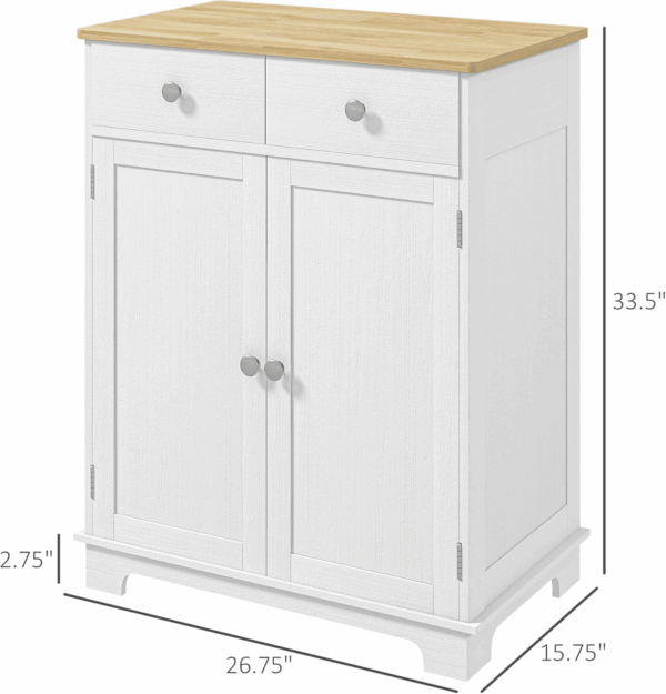 Sideboard with Solid Wood Countertop, Modern Kitchen Storage Cabinet, Coffee Bar Cabinet with 2 Drawers, Doors and Adjustable Shelf, Distressed White - Image 3